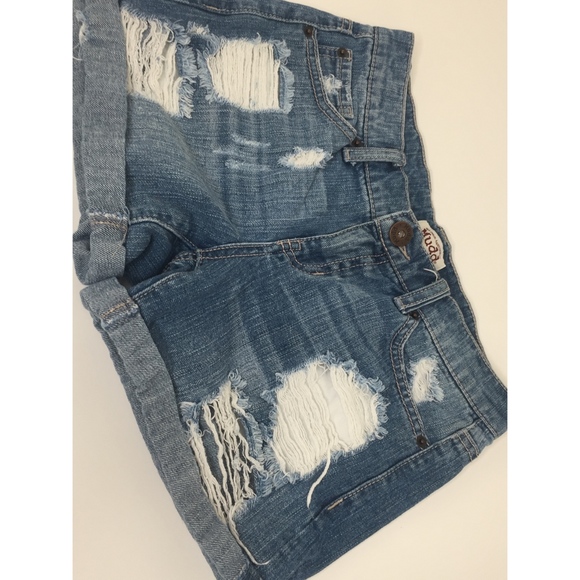 3/$25 Mudd Womans Mini Blue Denim Grunge Shorts - Picture 5 of 6